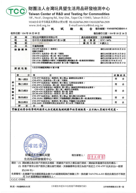 玩具安全檢驗報告 第 1 頁